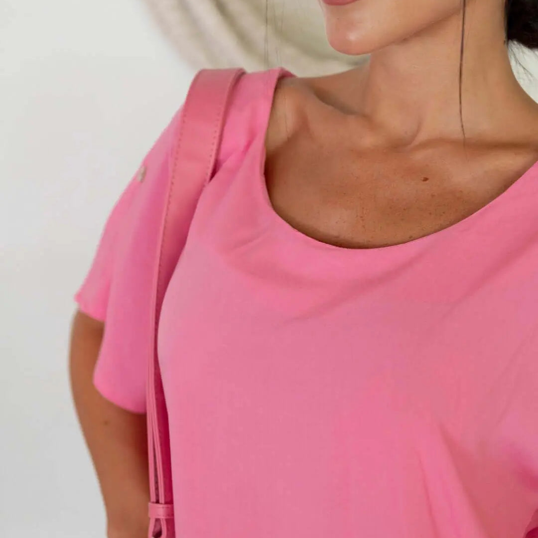 Blusa mezza manica in viscosa in tinta unita e spacchetti laterali ROSA DORABELLA
