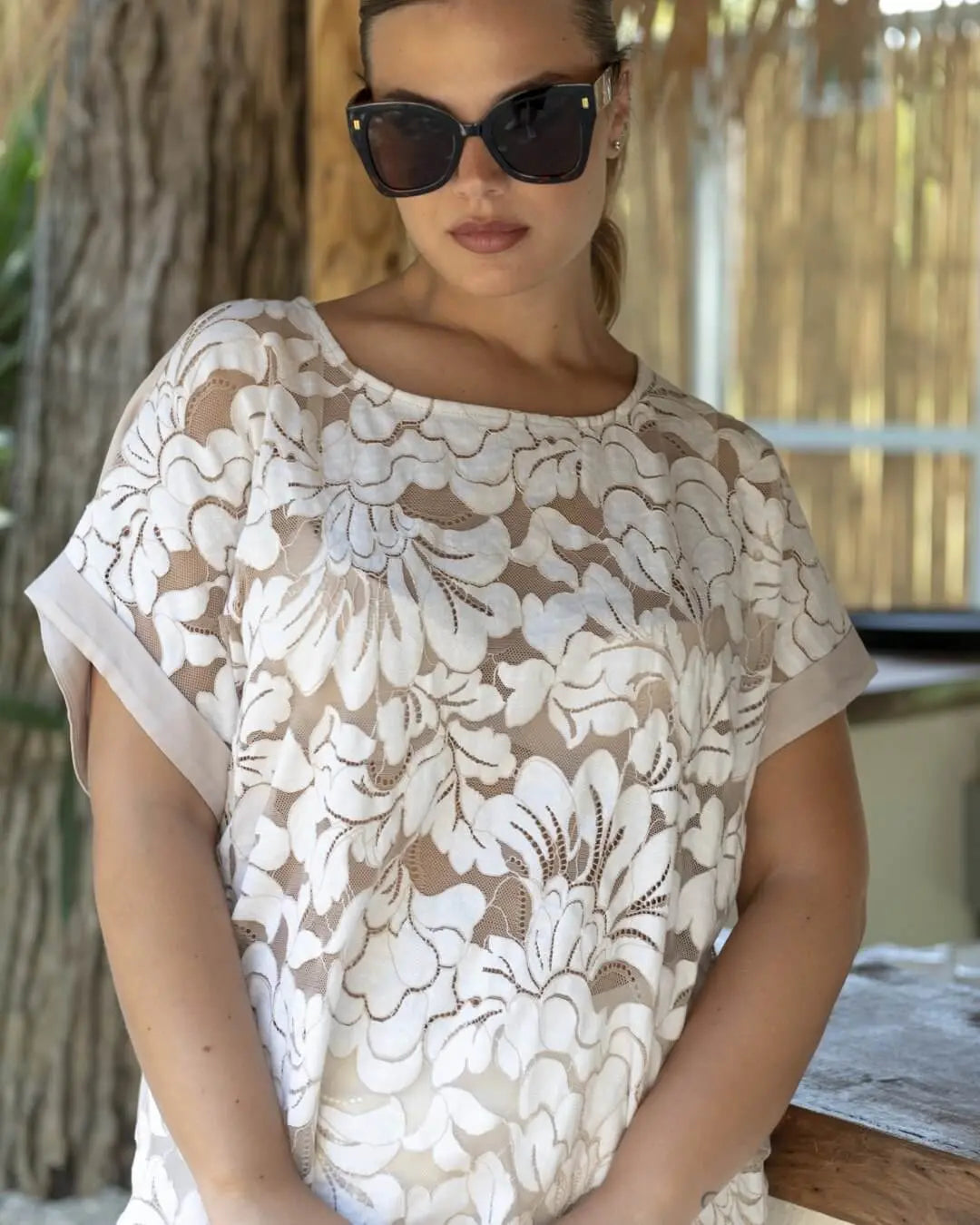 Blusa ricamo comfy BIANCO-BEIGE DORABELLA PIU'