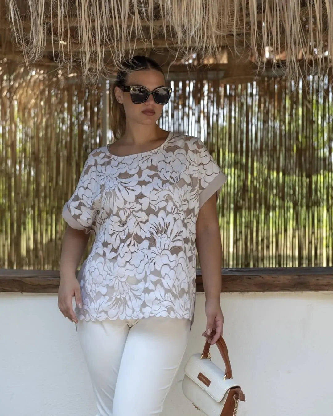 Blusa ricamo comfy BIANCO-BEIGE DORABELLA PIU'