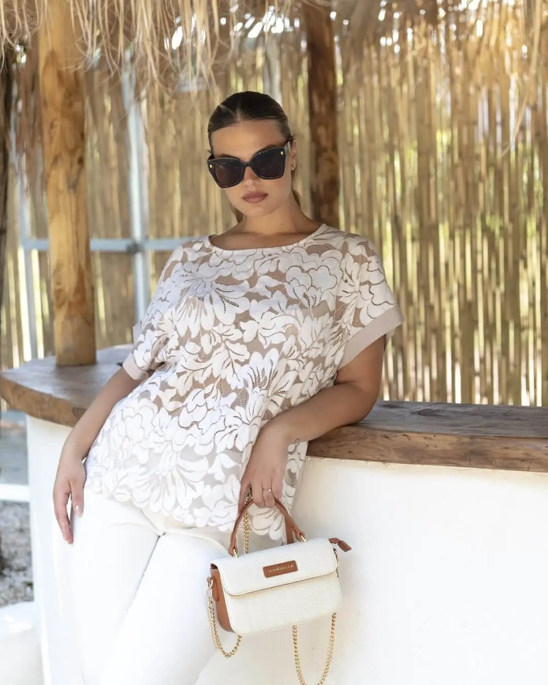 Blusa ricamo comfy BIANCO-BEIGE DORABELLA PIU'