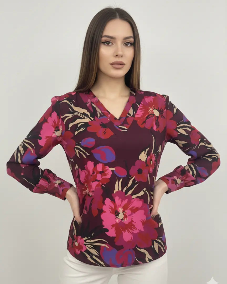 Blusa scollo a V fantasia floreale DORABELLA