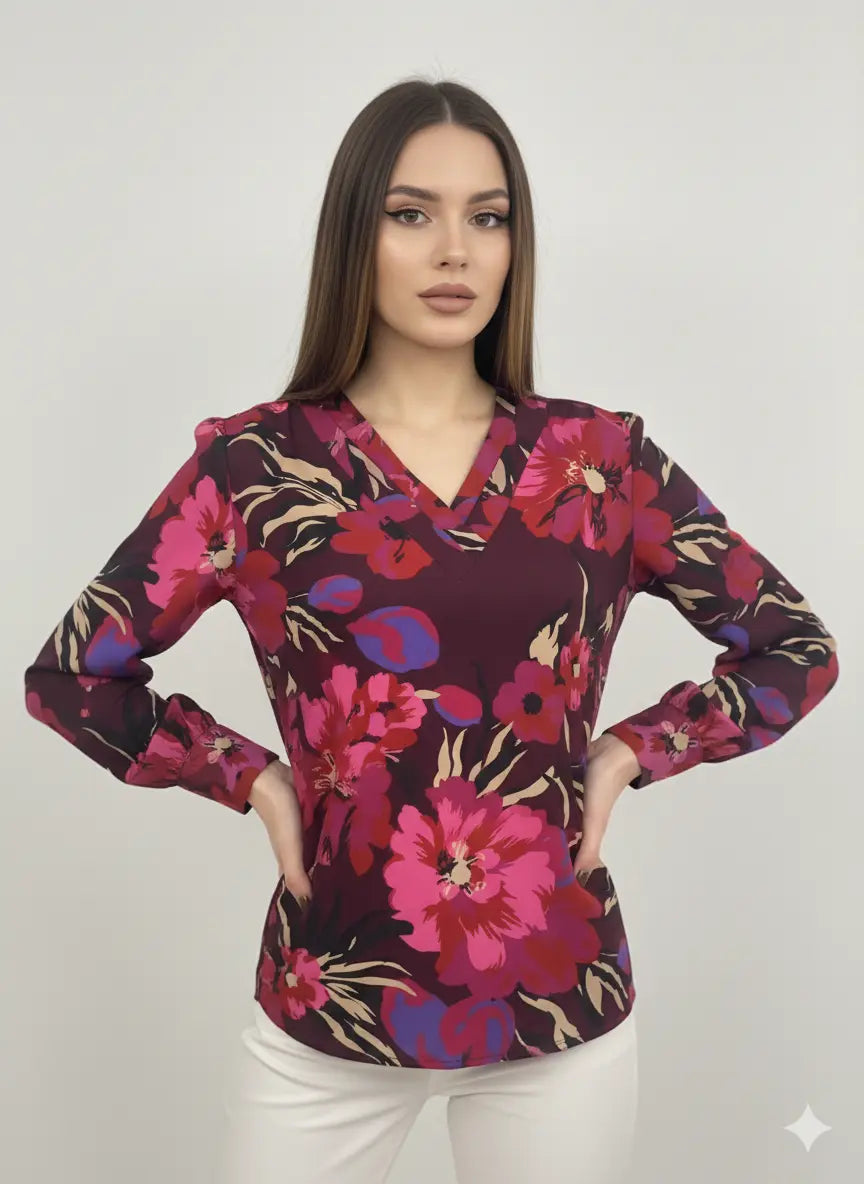 Blusa scollo a V fantasia floreale DORABELLA