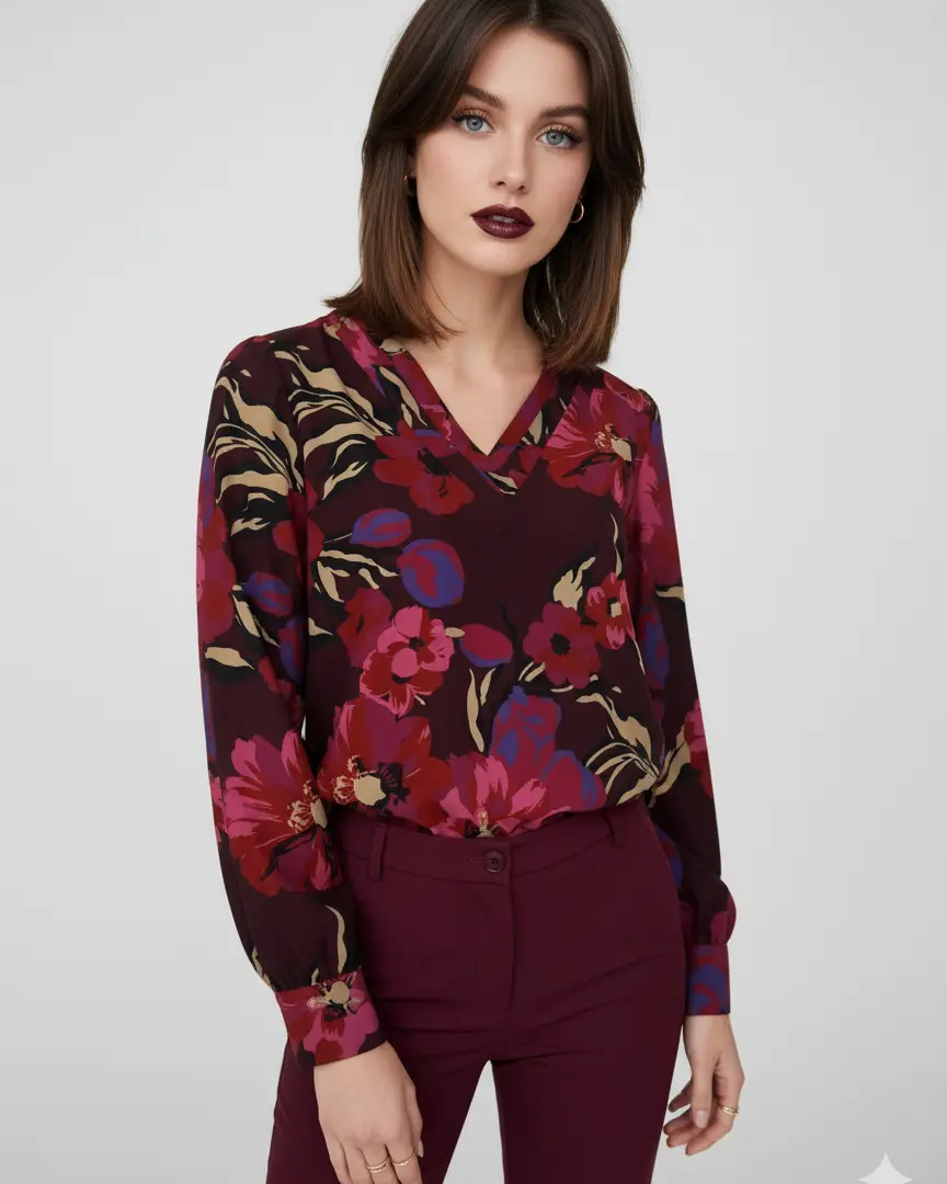 Blusa scollo a V fantasia floreale DORABELLA