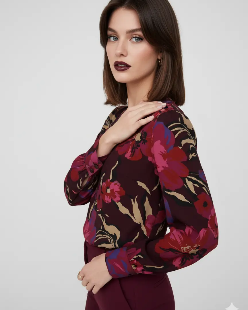 Blusa scollo a V fantasia floreale DORABELLA