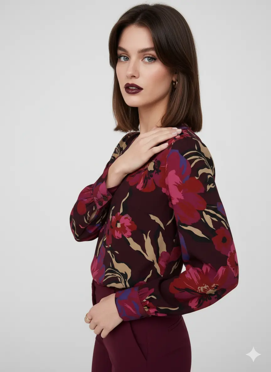 Blusa scollo a V fantasia floreale DORABELLA