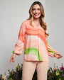 Blusa scollo a V in georgette elasticizzato con fantasia astratta sfumata CIPRIA DORABELLA XXL