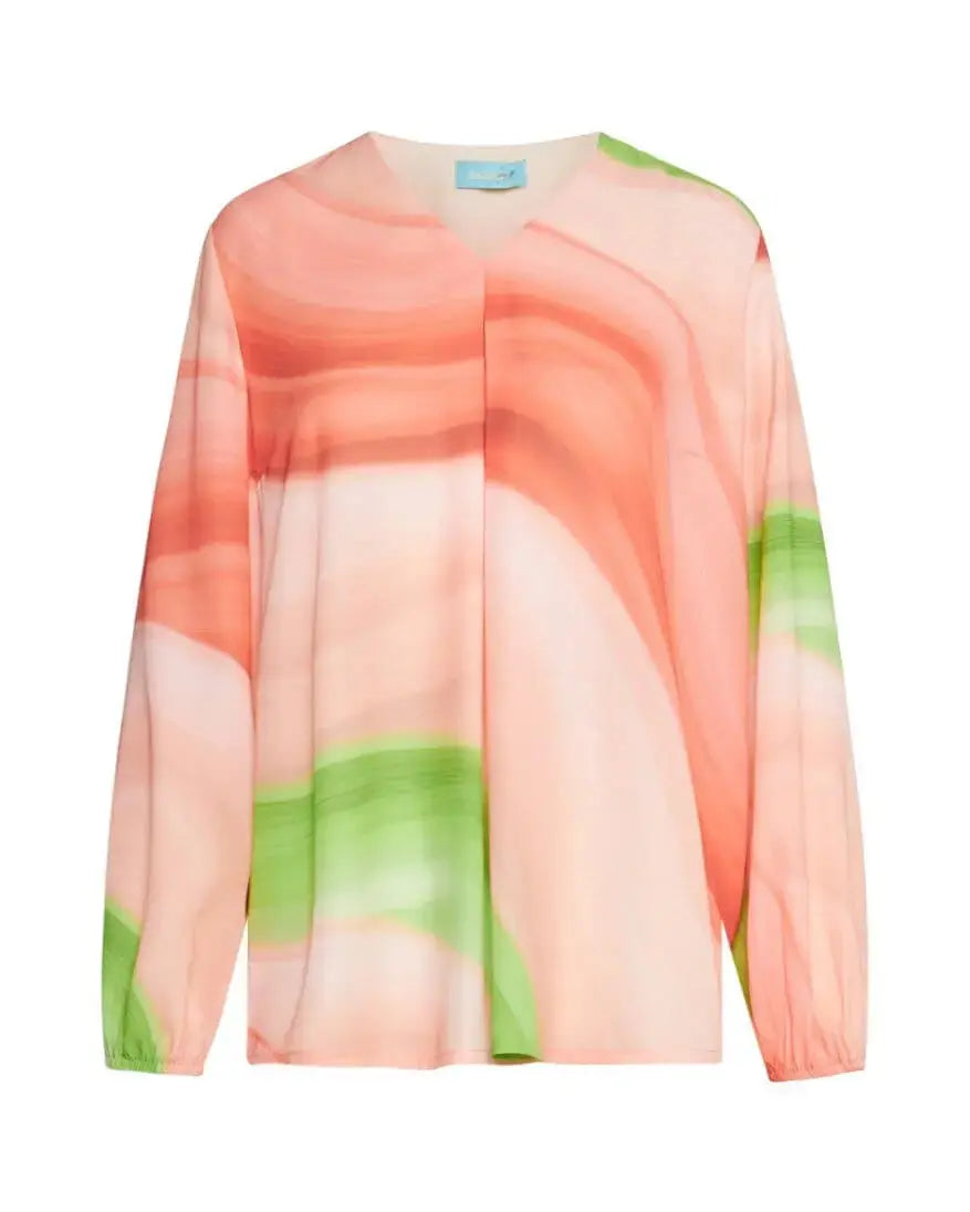 Blusa scollo a V in georgette elasticizzato con fantasia astratta sfumata CIPRIA DORABELLA