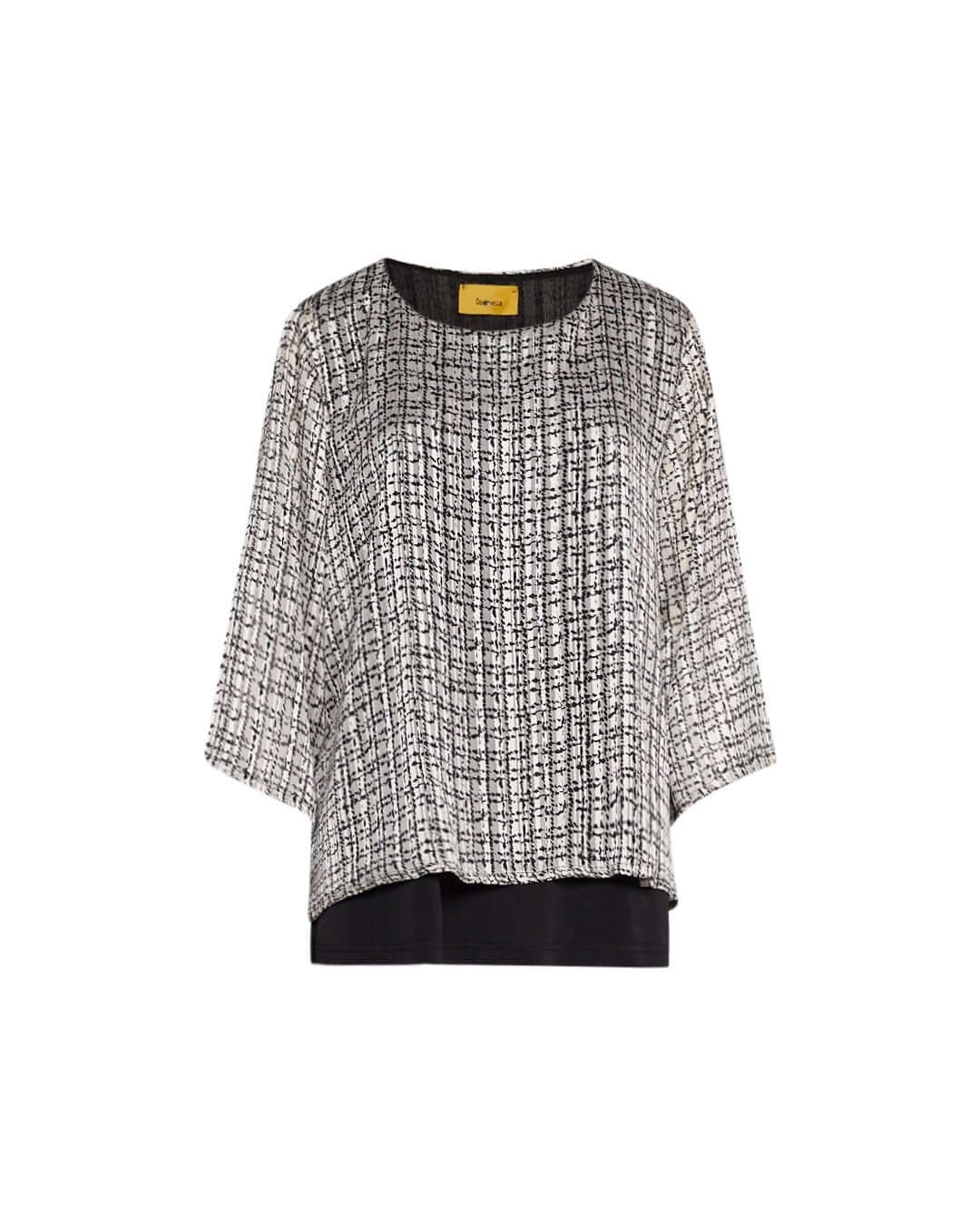 Blusa stampata a mezze maniche con inserto a tinta unita sottostante BIANCO-NERO DORABELLA PIU' 49