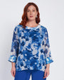 Blusa stampata con inserti in paillettes BLU CHINA DORABELLA PIU'