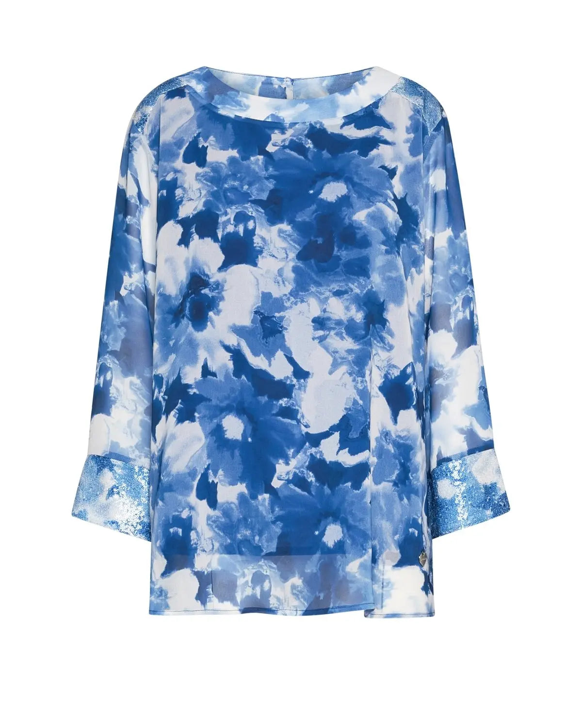 Blusa stampata con inserti in paillettes BLU CHINA DORABELLA PIU'