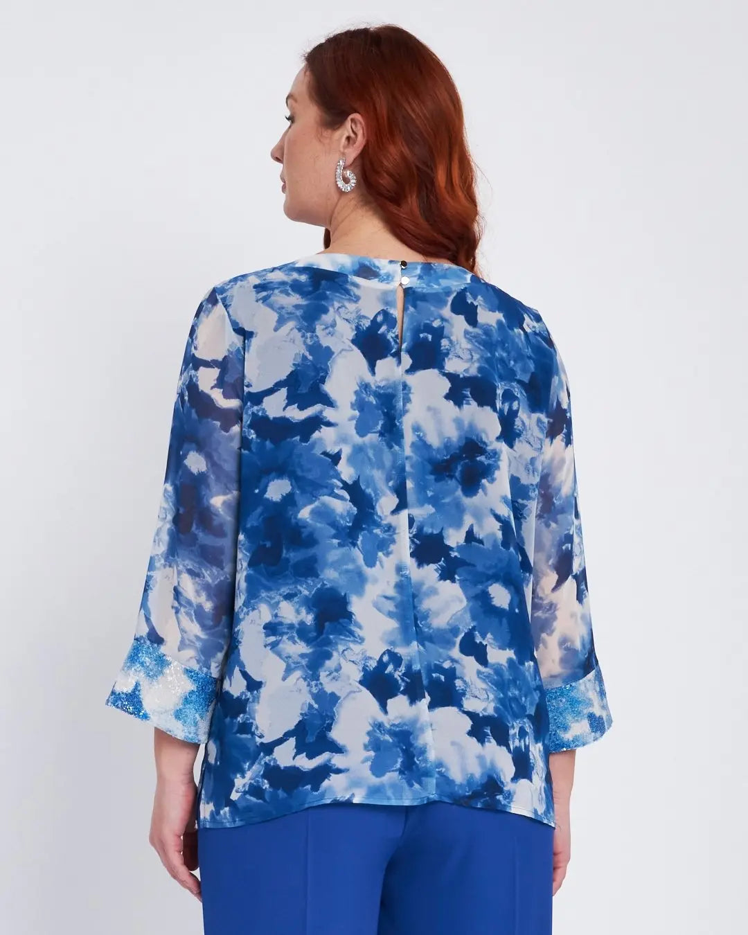 Blusa stampata con inserti in paillettes BLU CHINA DORABELLA PIU'