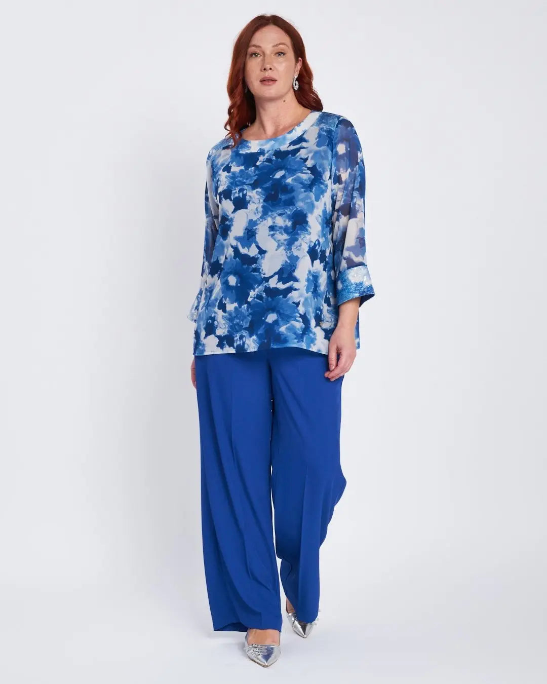 Blusa stampata con inserti in paillettes BLU CHINA DORABELLA PIU'