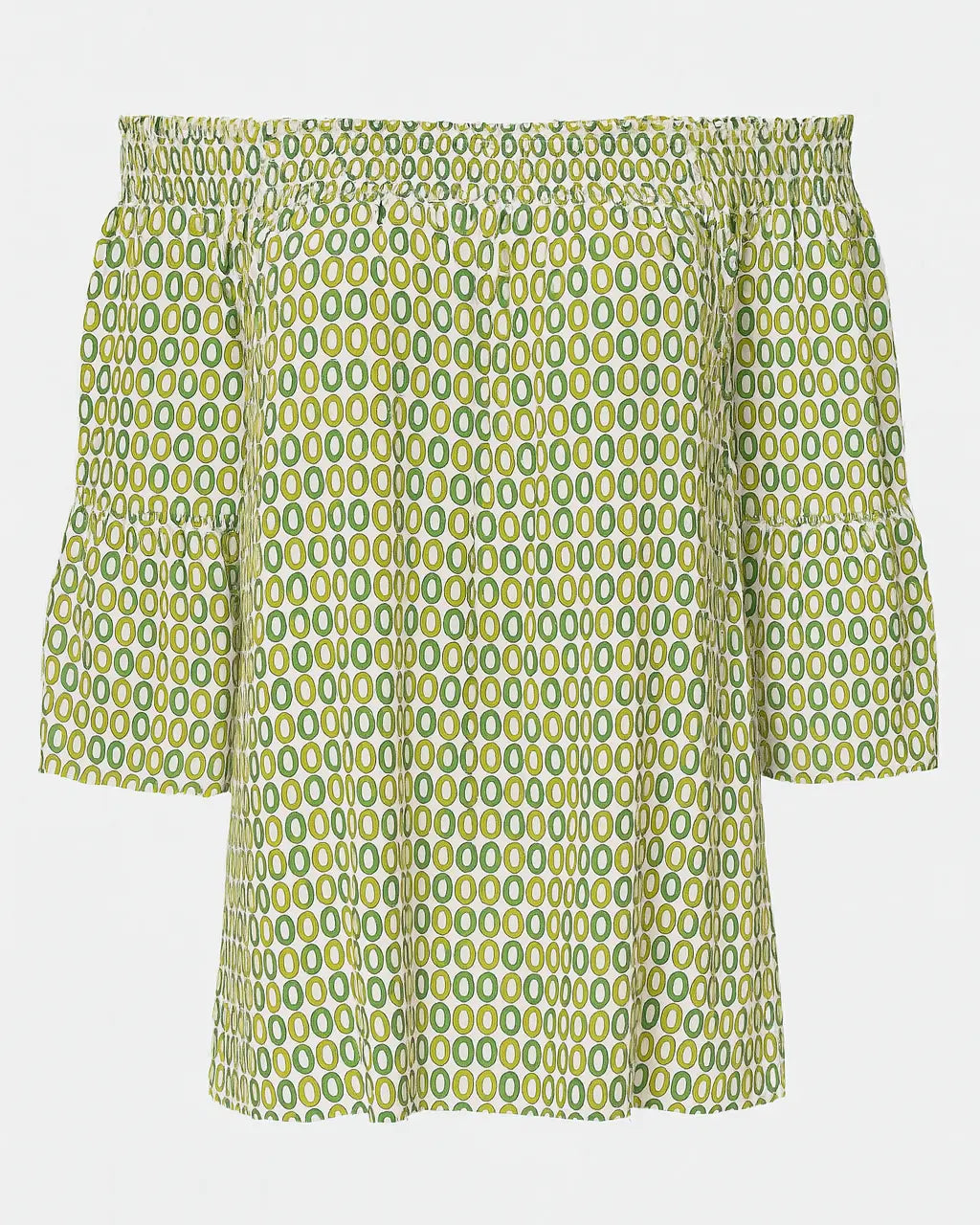 Blusa stampata con scollo omerale elasticizzato con balze DORABELLA