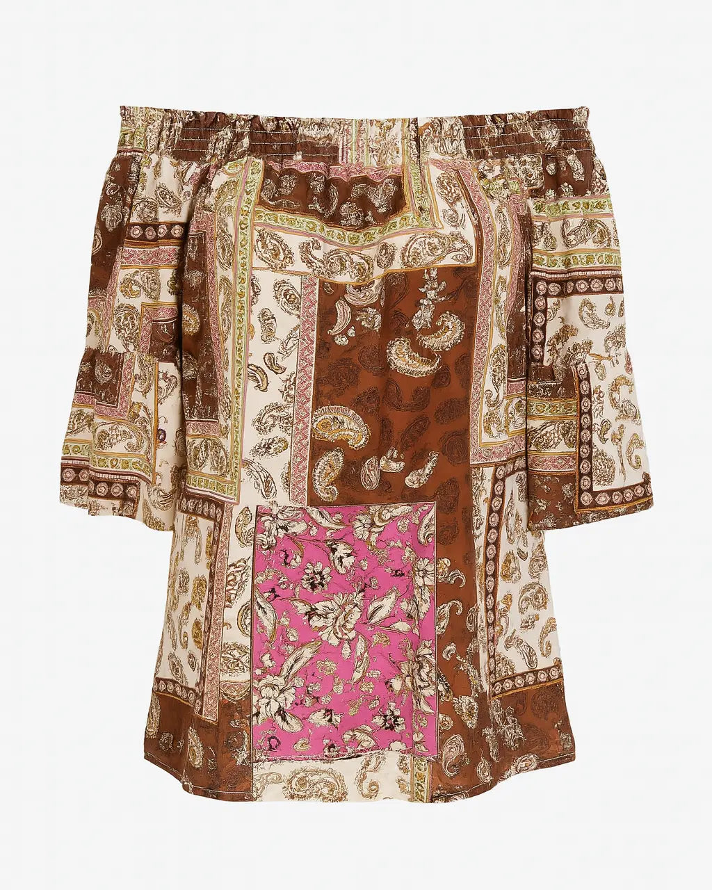 Blusa stampata con scollo omerale elasticizzato con balze DORABELLA