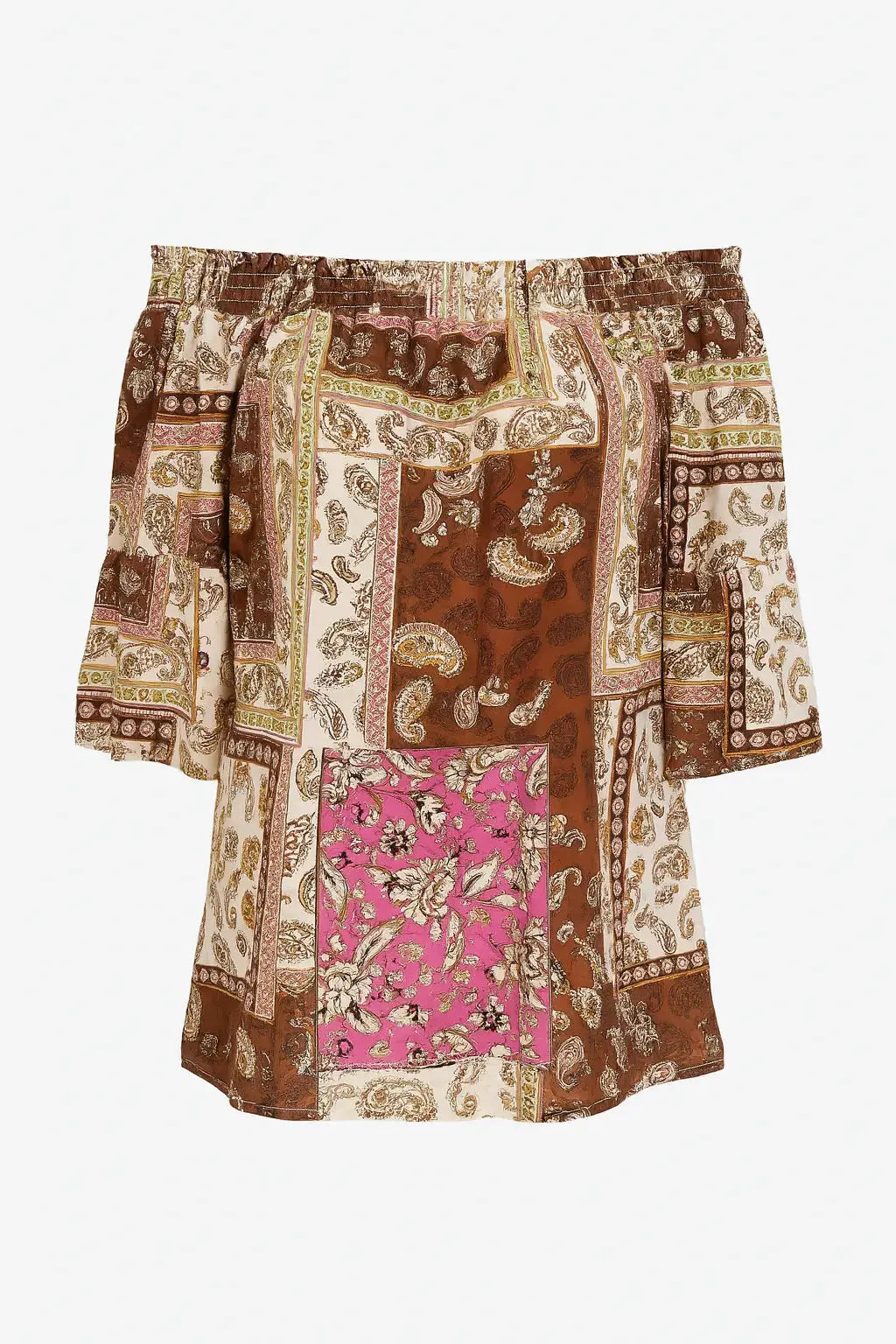 Blusa stampata con scollo omerale elasticizzato con balze DORABELLA