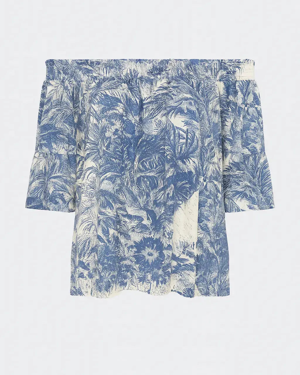Blusa stampata con scollo omerale elasticizzato con balze DORABELLA Denim-XXL