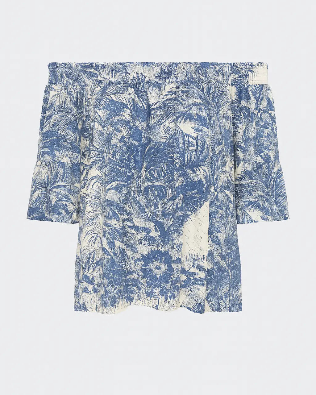 Blusa stampata con scollo omerale elasticizzato con balze DORABELLA Denim-XXL