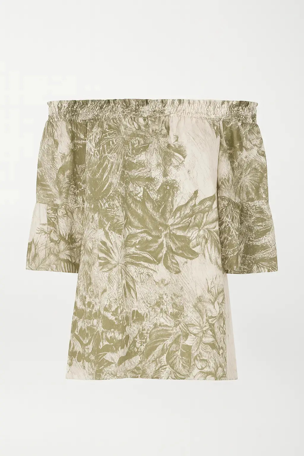 Blusa stampata con scollo omerale elasticizzato con balze DORABELLA Salvia-XXL