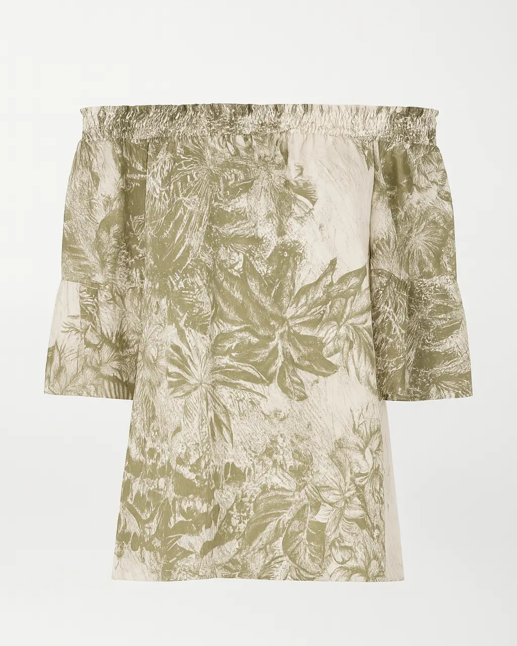 Blusa stampata con scollo omerale elasticizzato con balze DORABELLA Salvia-XXL