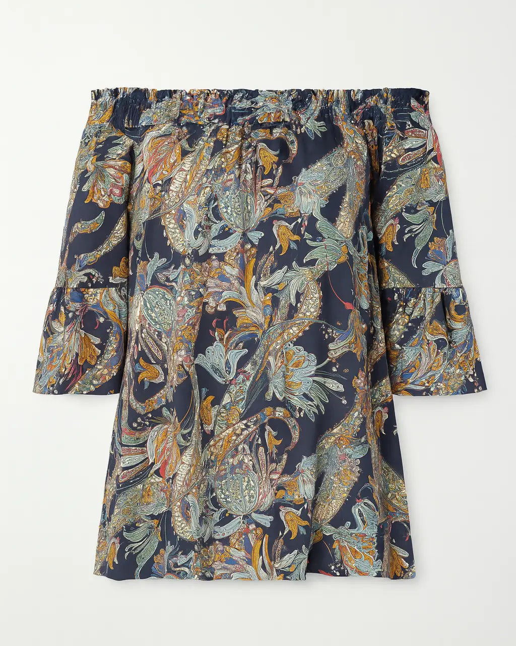 Blusa stampata con scollo omerale elasticizzato con balze DORABELLA Cielo-XXL