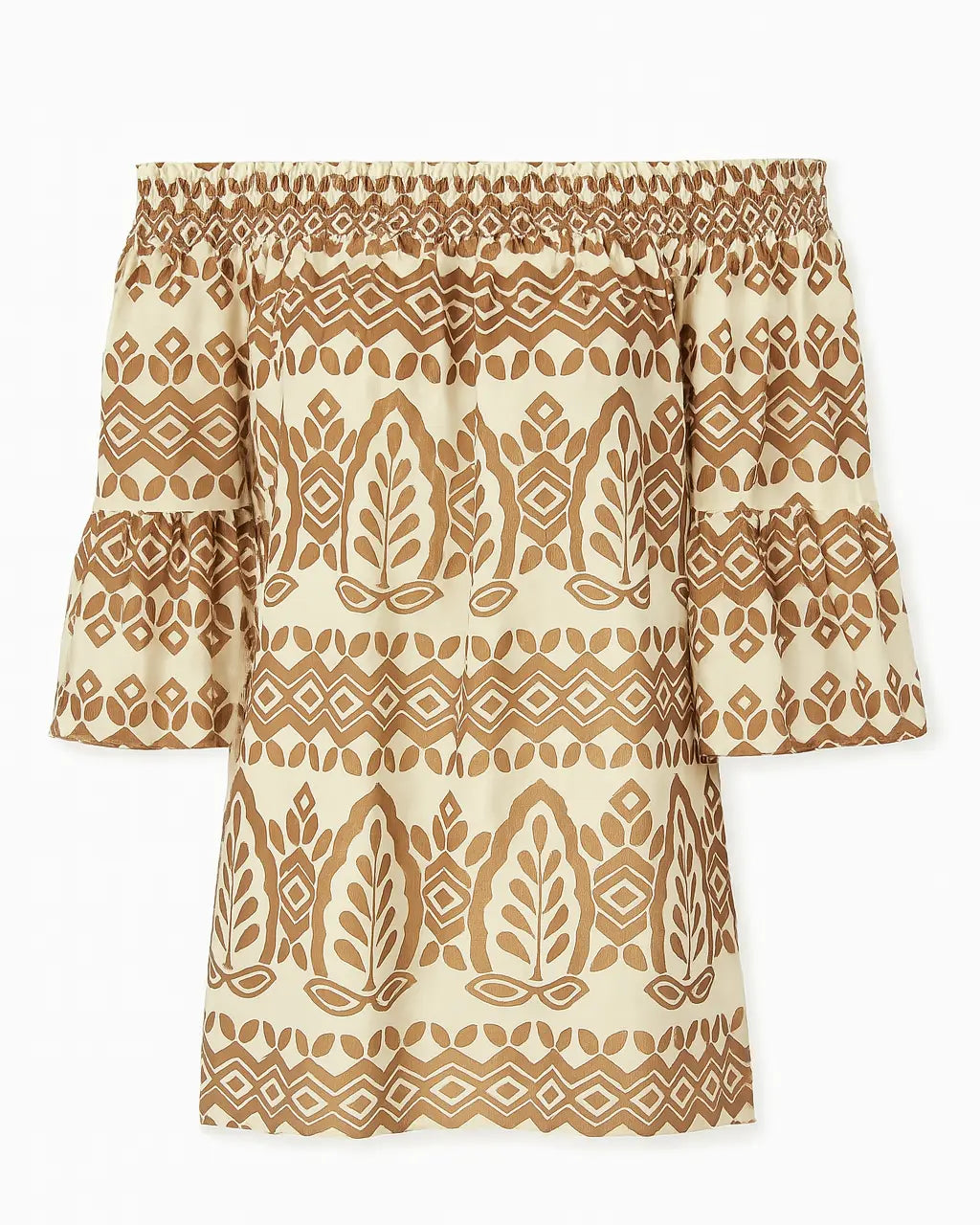 Blusa stampata con scollo omerale elasticizzato con balze DORABELLA Bruciato-XXL