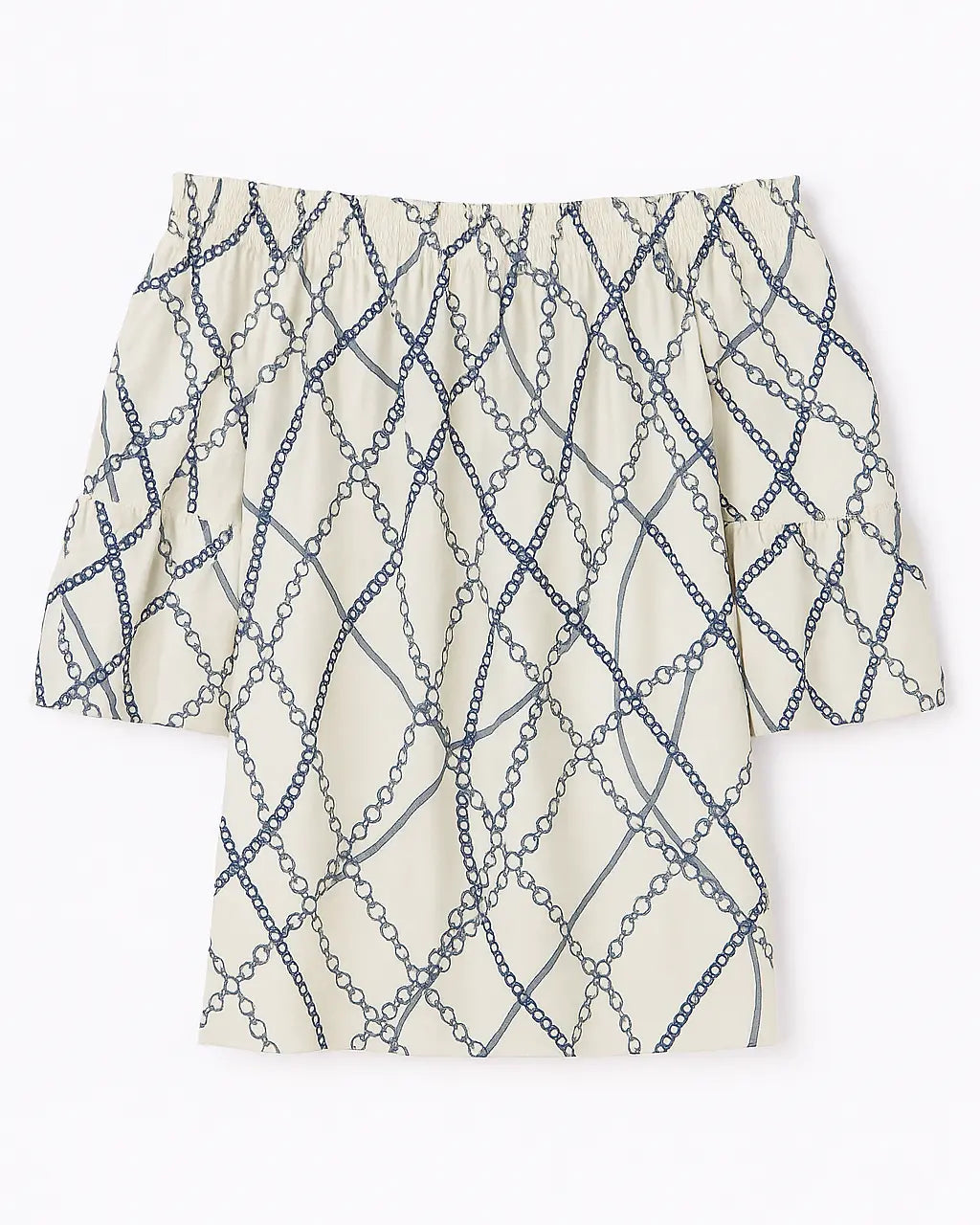 Blusa stampata con scollo omerale elasticizzato con balze DORABELLA Bluette-XXL