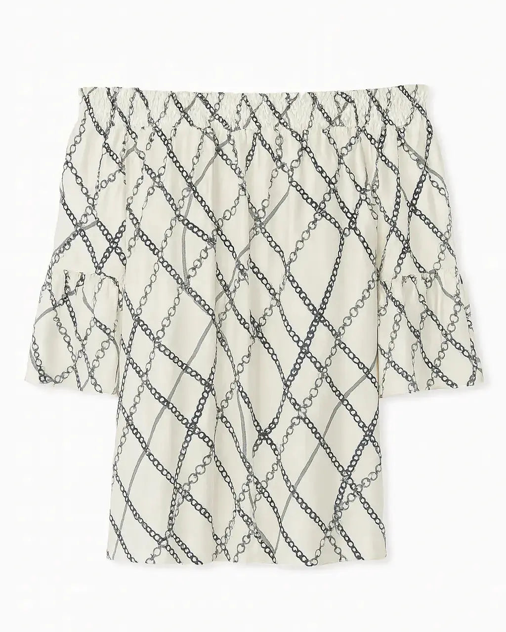 Blusa stampata con scollo omerale elasticizzato con balze DORABELLA Nero-XXL