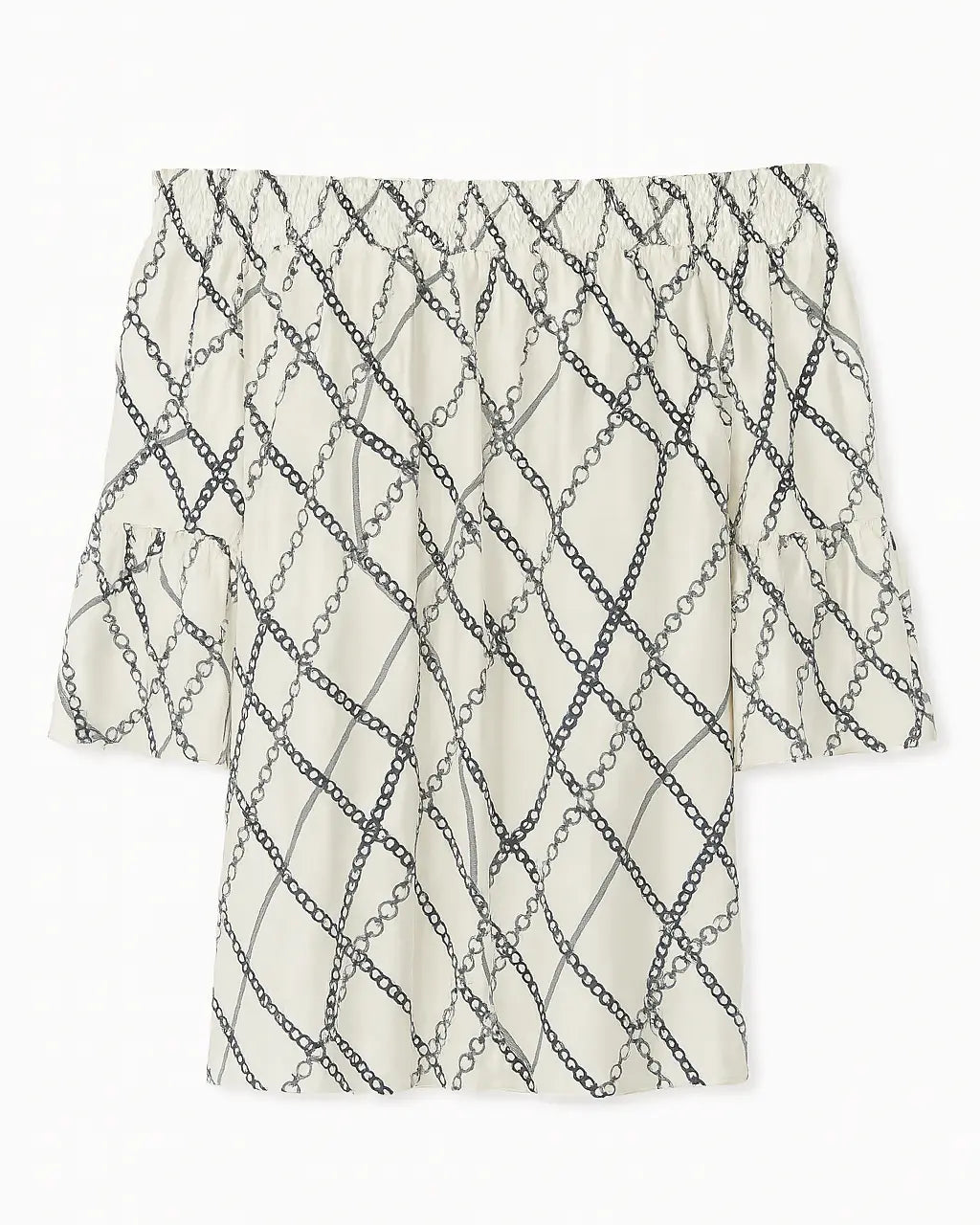 Blusa stampata con scollo omerale elasticizzato con balze DORABELLA Nero-XXL