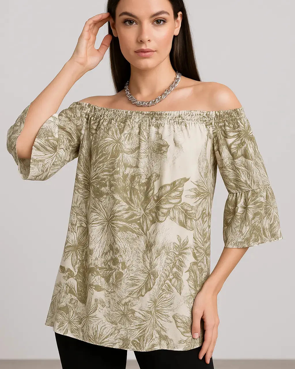 Blusa stampata con scollo omerale elasticizzato con balze DORABELLA