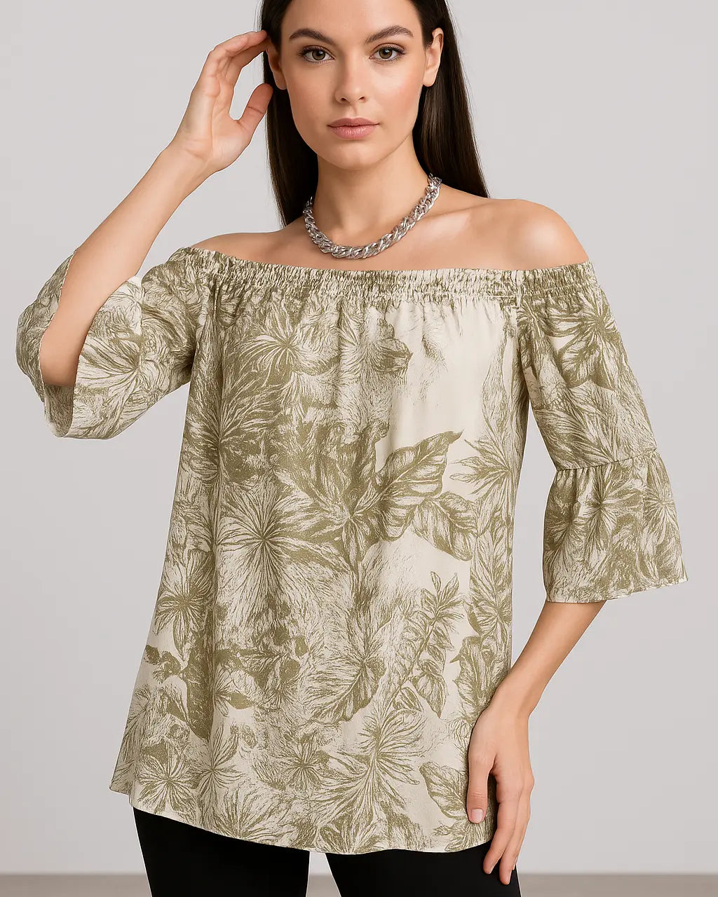 Blusa stampata con scollo omerale elasticizzato con balze DORABELLA