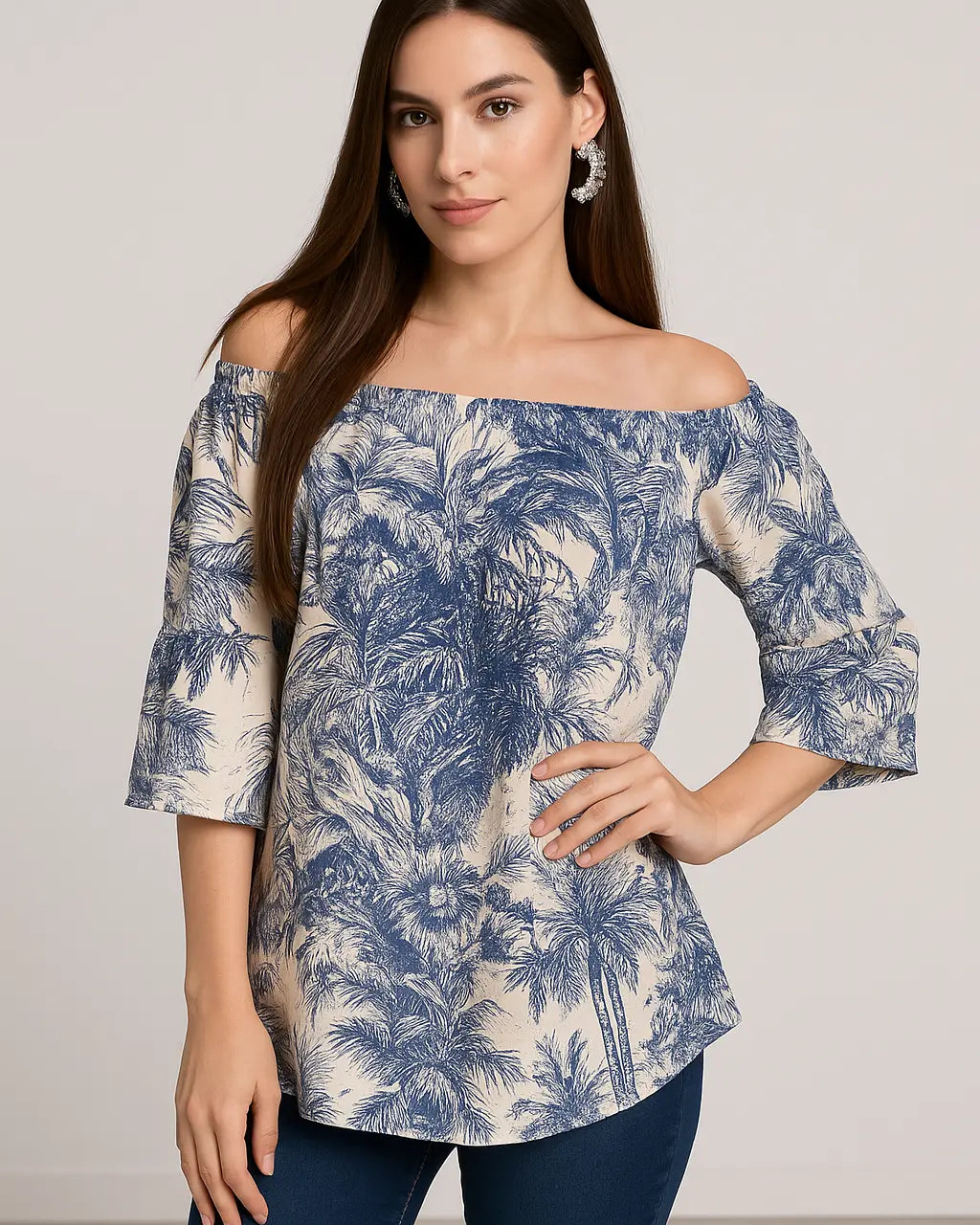 Blusa stampata con scollo omerale elasticizzato con balze DORABELLA