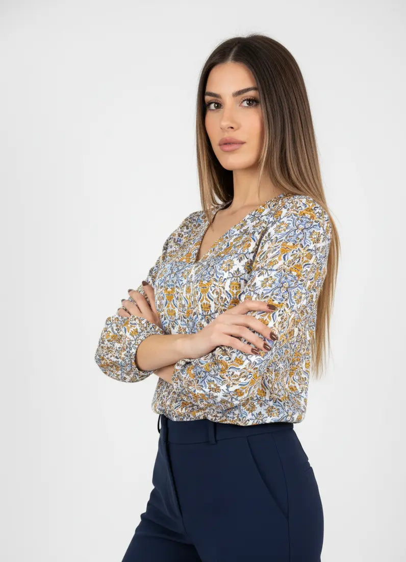 Blusa stampata scollo a "V" DORABELLA