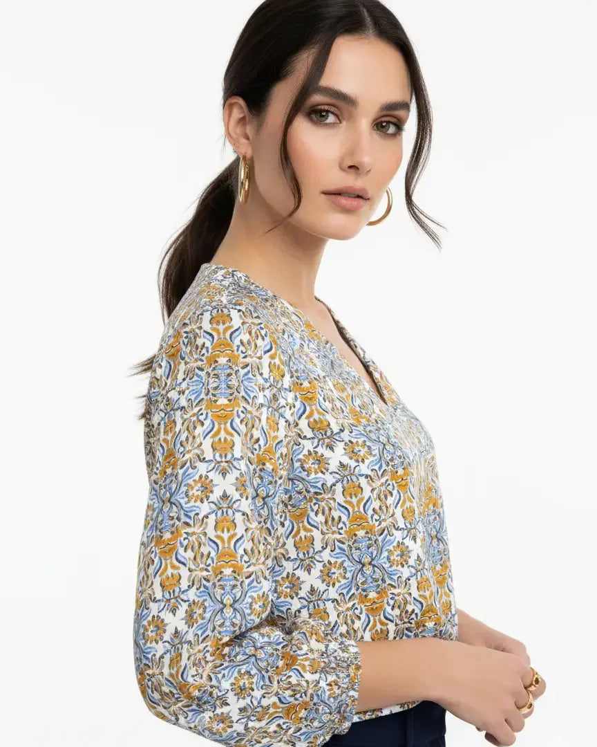 Blusa stampata scollo a "V" DORABELLA