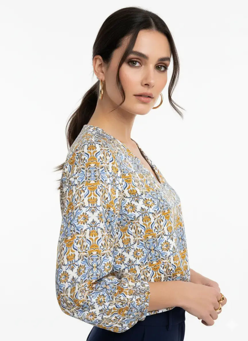 Blusa stampata scollo a "V" DORABELLA