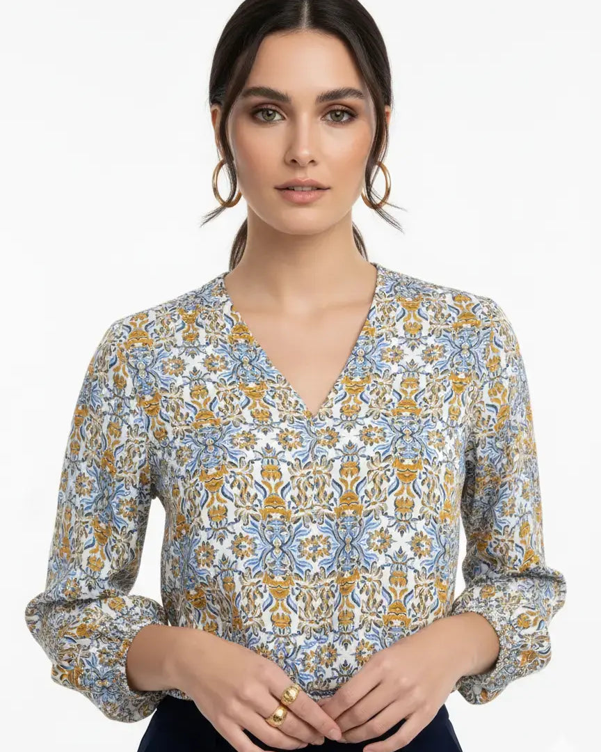 Blusa stampata scollo a "V" DORABELLA