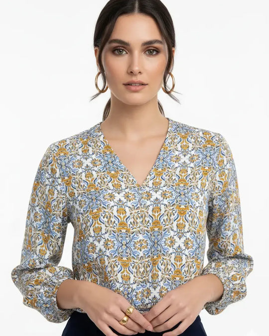 Blusa stampata scollo a "V" DORABELLA