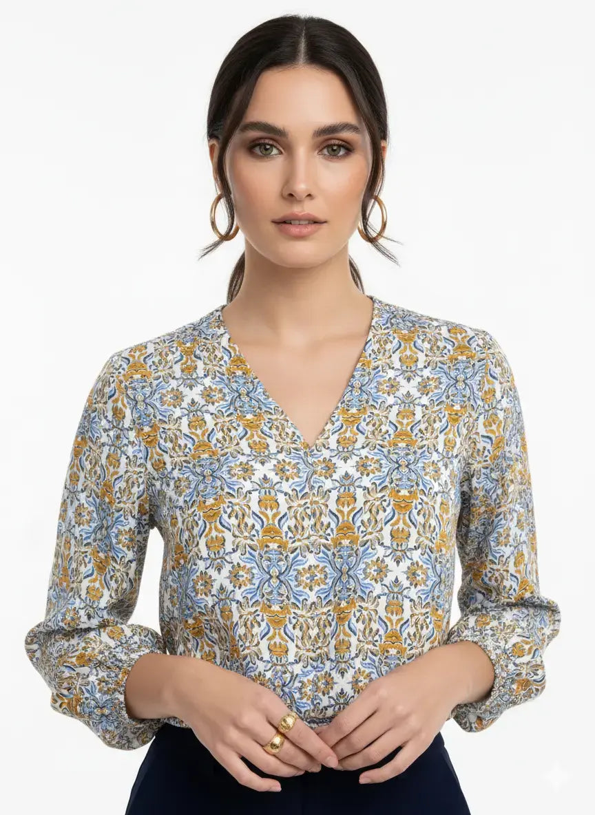 Blusa stampata scollo a "V" DORABELLA