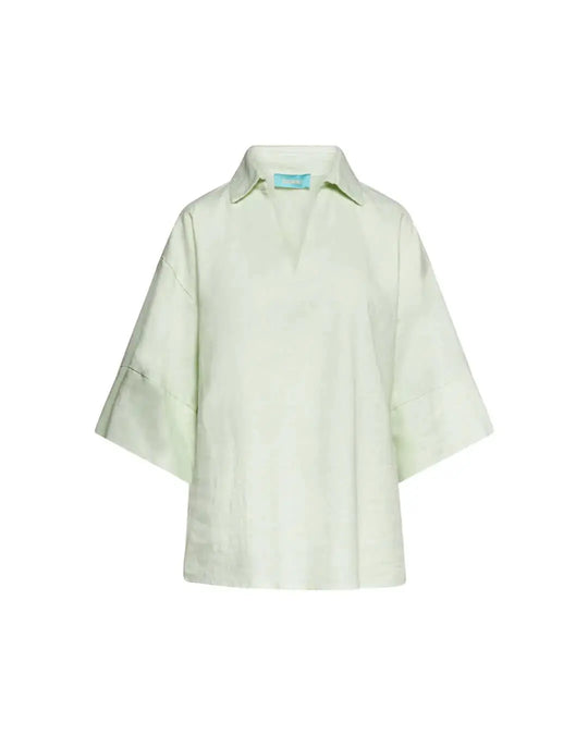 Blusa stile polo in tela di lino e viscosa tinta unita con scollo a V. MENTA DORABELLA