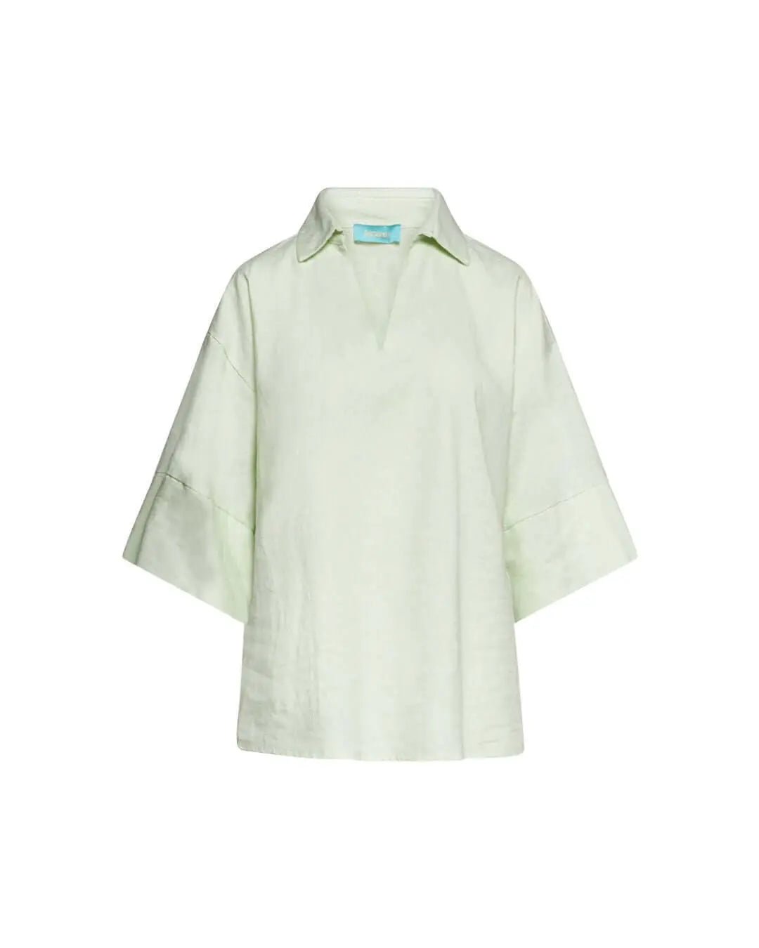 Blusa stile polo in tela di lino e viscosa tinta unita con scollo a V. MENTA DORABELLA