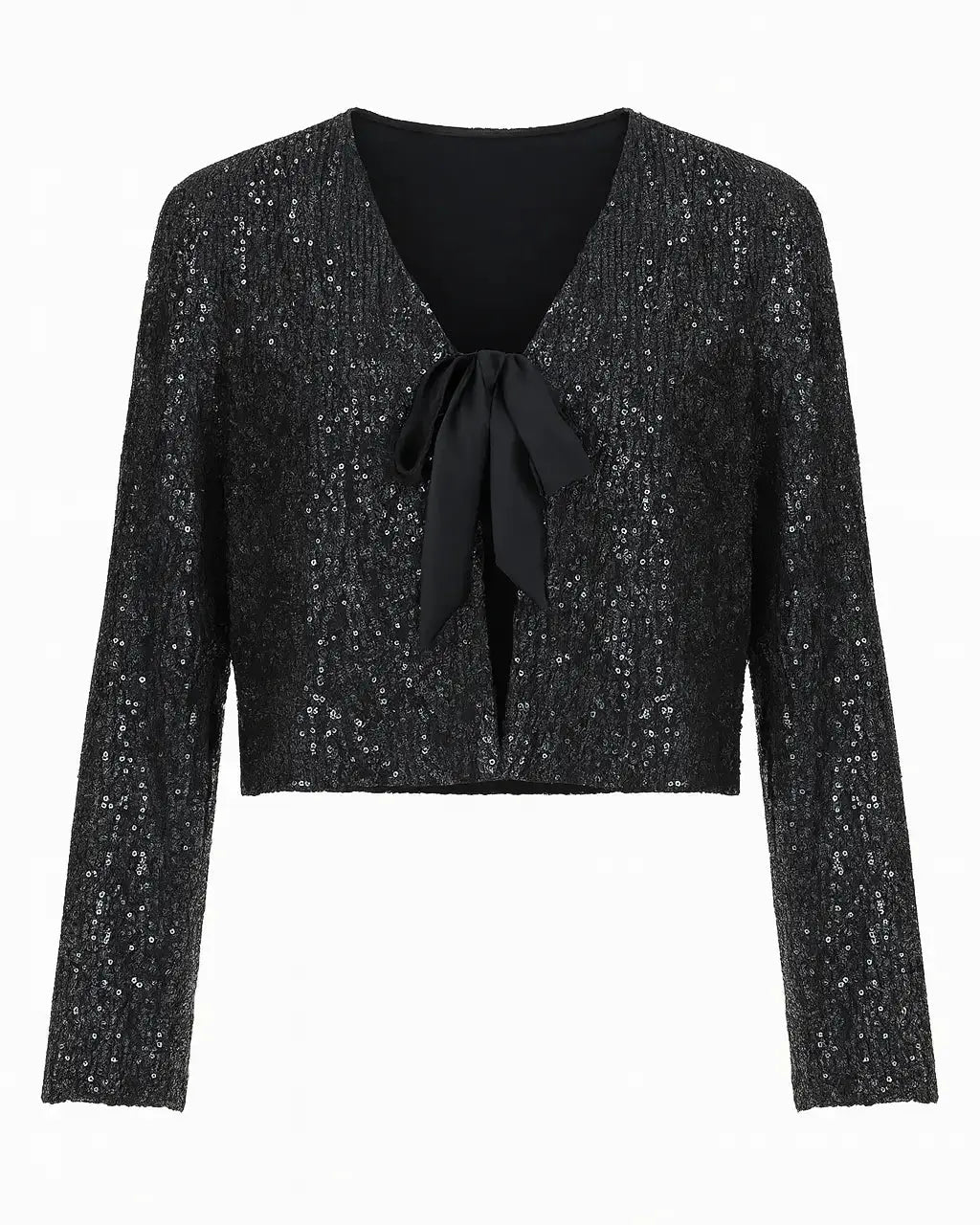 Bolerino in paillettes con nastro DORABELLA XXL / Nero