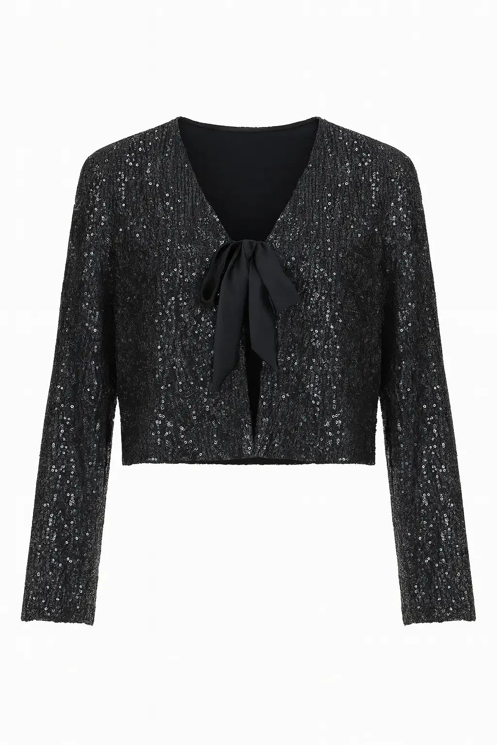 Bolerino in paillettes con nastro DORABELLA XXL / Nero