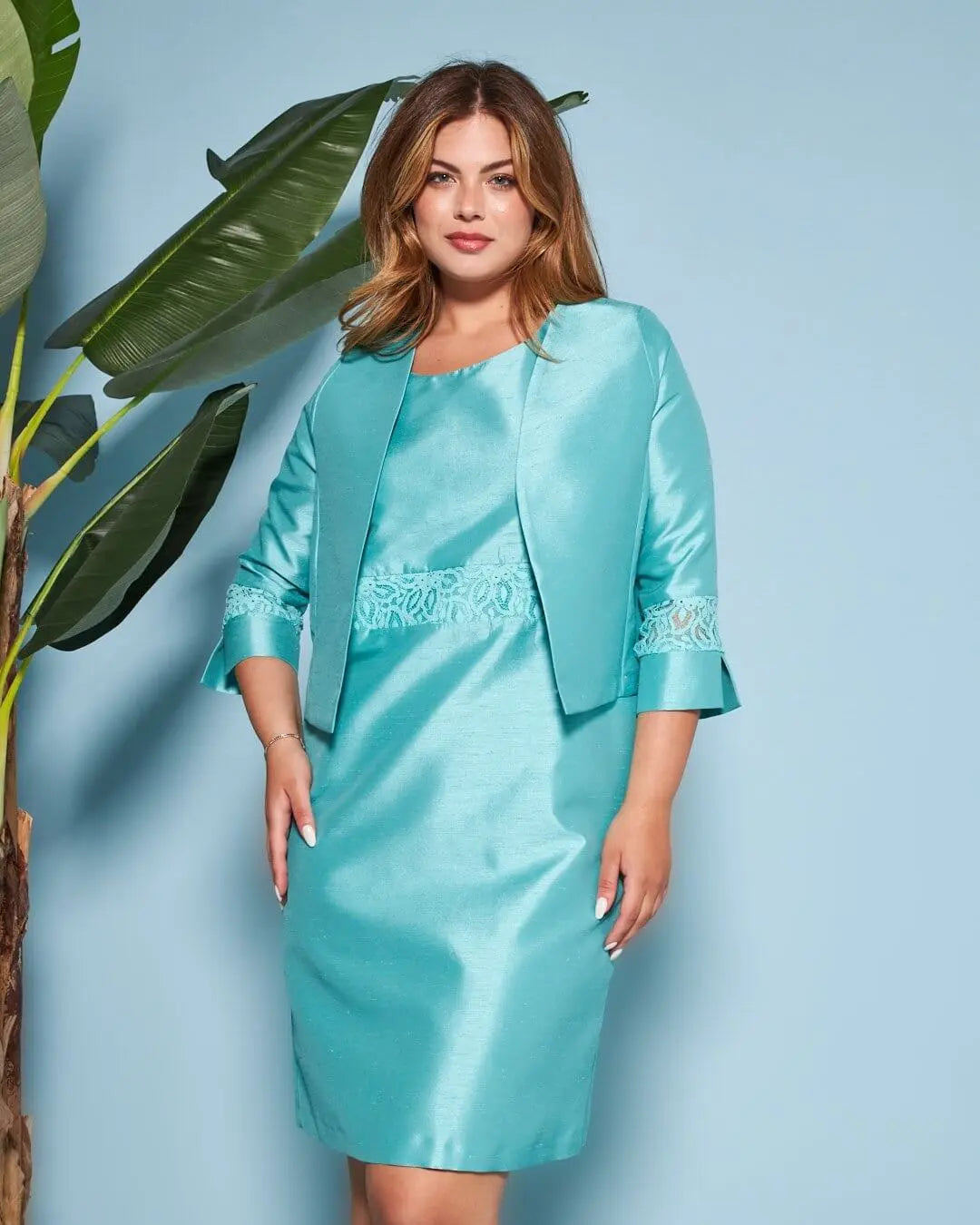 Bolerino in shantung con inserti in pizzo sulle maniche ACQUA DORABELLA COUTURE