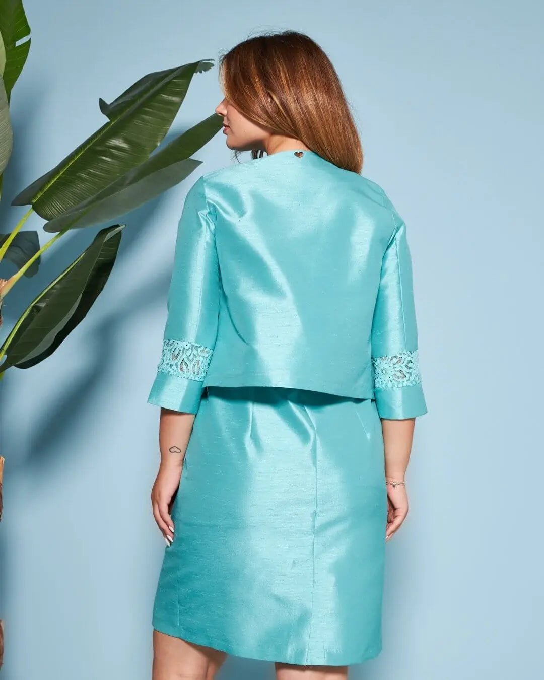 Bolerino in shantung con inserti in pizzo sulle maniche ACQUA DORABELLA COUTURE