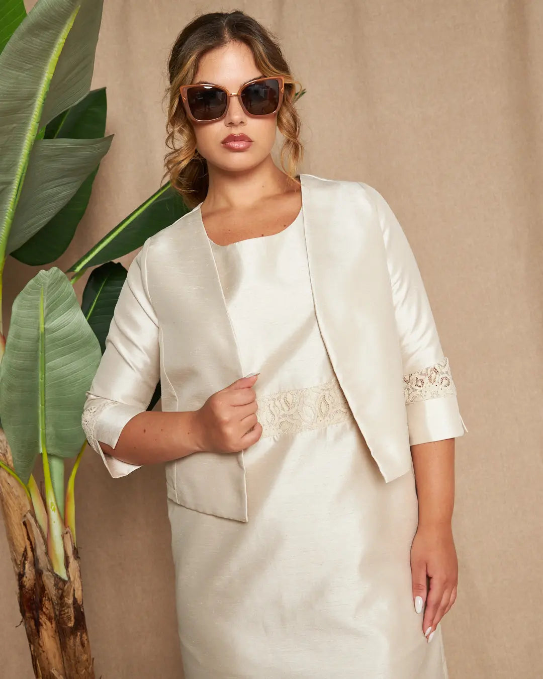 Bolerino in shantung con inserti in pizzo sulle maniche CHAMPAGNE DORABELLA COUTURE