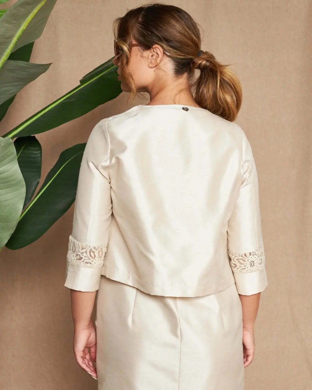 Bolerino in shantung con inserti in pizzo sulle maniche CHAMPAGNE DORABELLA COUTURE