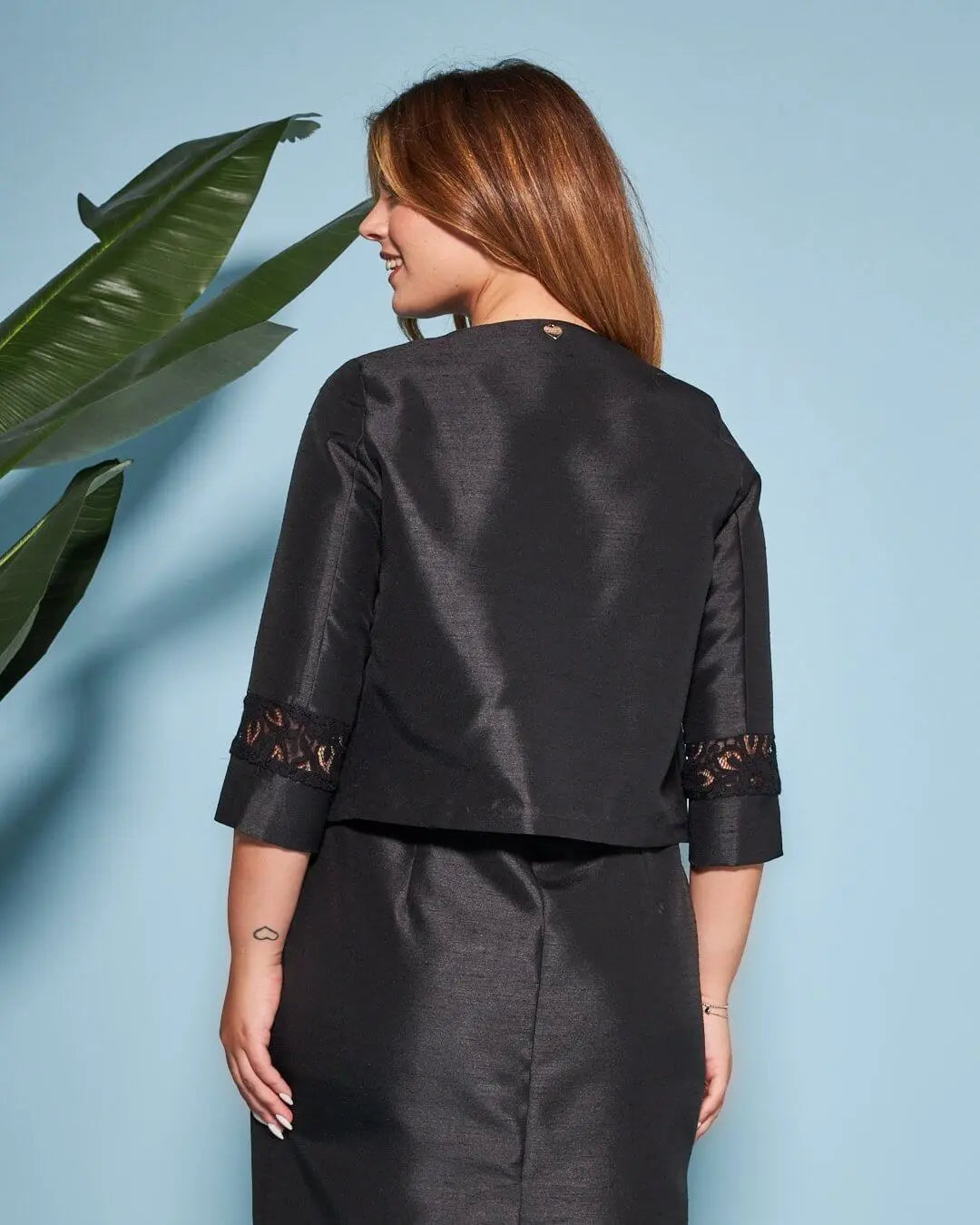 Bolerino in shantung con inserti in pizzo sulle maniche NERO DORABELLA COUTURE