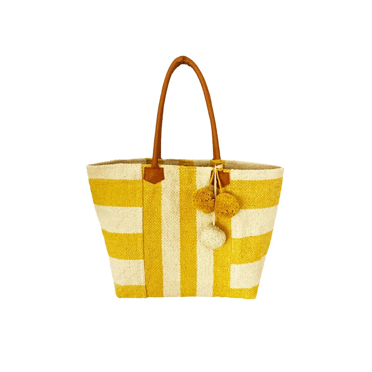 Borsa Mare a Righe Trasversali con Pon pon Dorabella Giallo