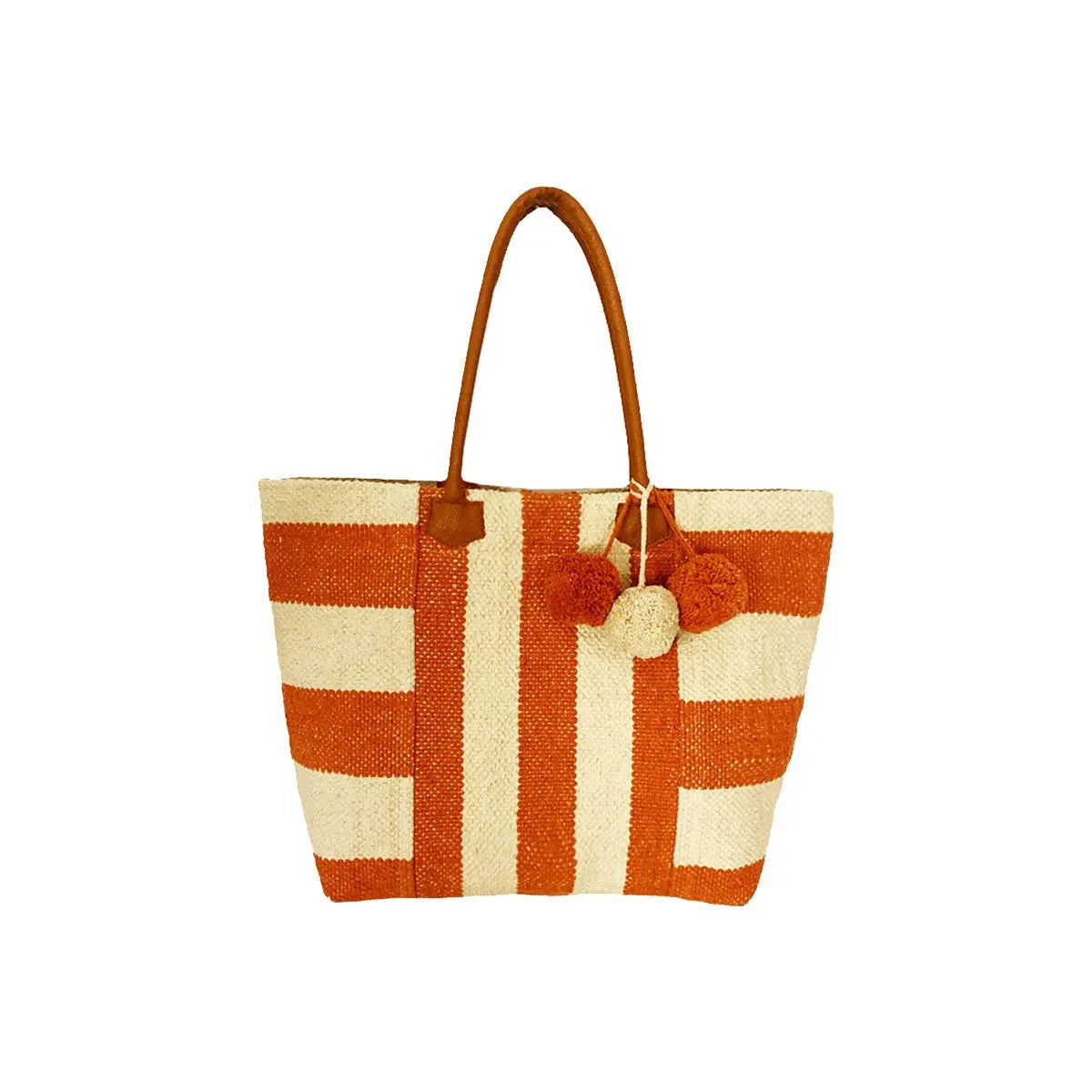 Borsa Mare a Righe Trasversali con Pon pon Dorabella Arancione