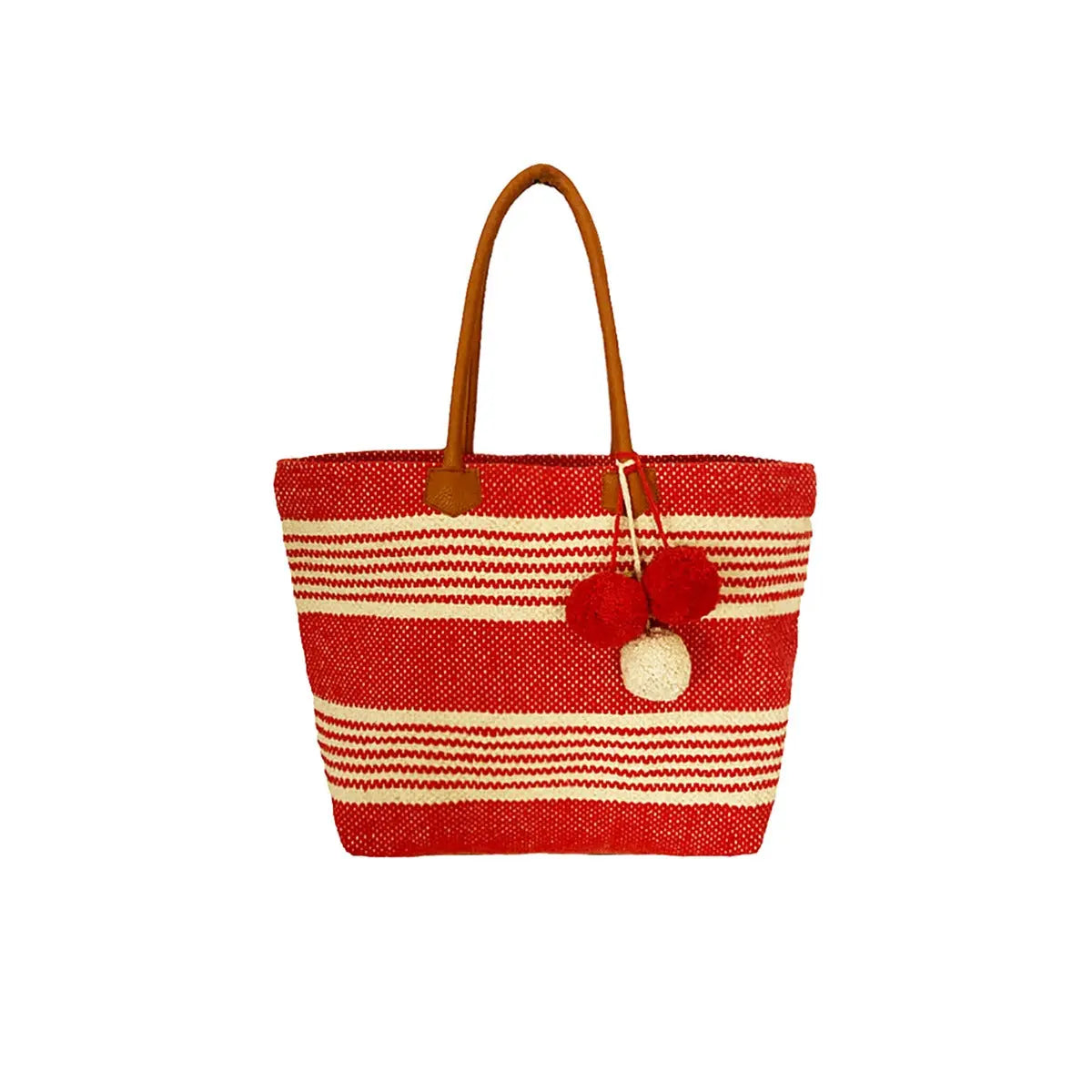 Borsa Mare a righe con pon pon Dorabella Rosso