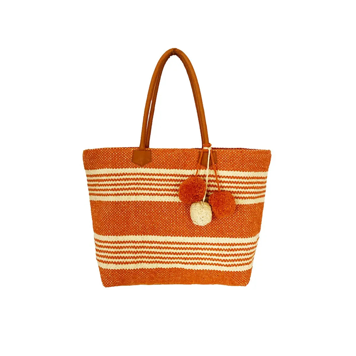Borsa Mare a righe con pon pon Dorabella Arancione
